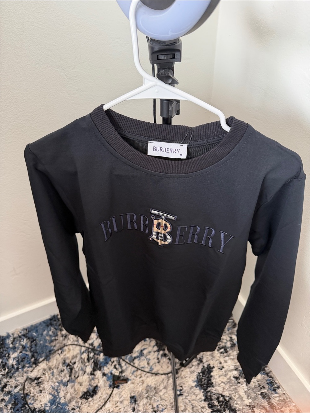 Burberry Black Long Sleeve Kids Tee with TB Monogram Patch